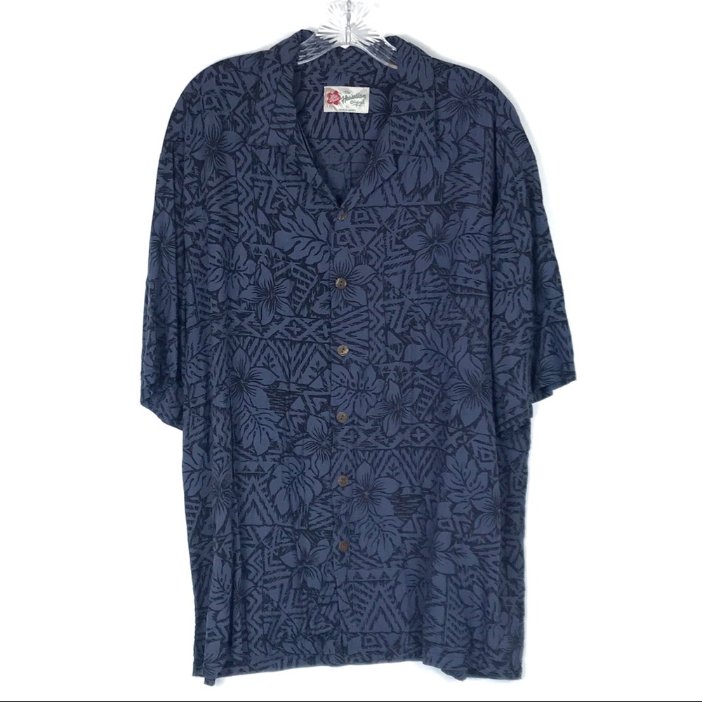 Hilo Hattie Hawaiian Shirt Blue & Black XL